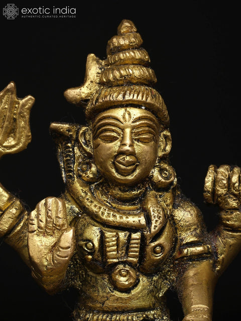 3" Small Four Armed Lord Shiva with Trishul and Damru | Brass Sculpture