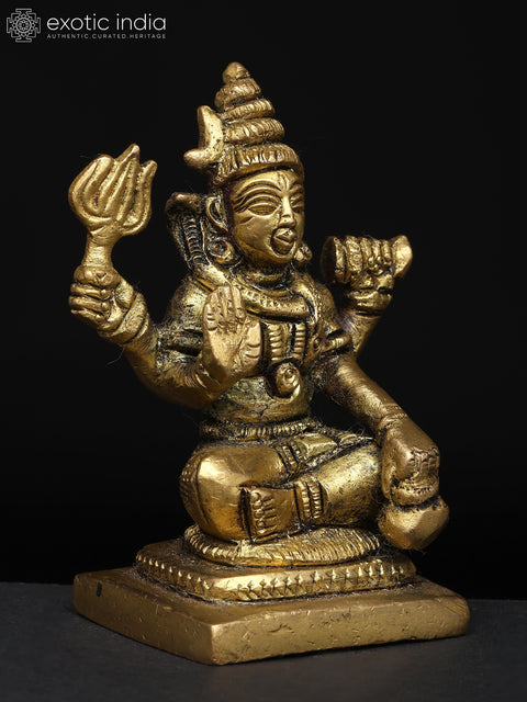 3" Small Four Armed Lord Shiva with Trishul and Damru | Brass Sculpture
