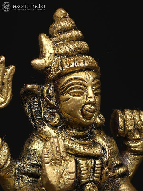3" Small Four Armed Lord Shiva with Trishul and Damru | Brass Sculpture