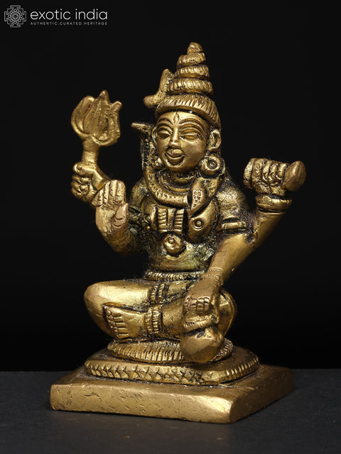 3" Small Four Armed Lord Shiva with Trishul and Damru | Brass Sculpture