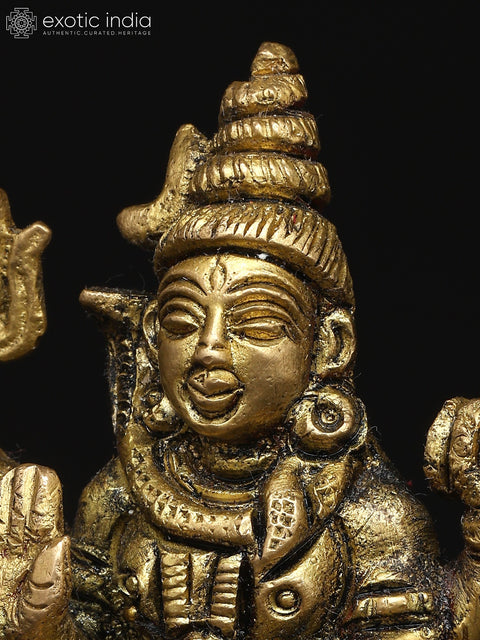 3" Small Four Armed Lord Shiva with Trishul and Damru | Brass Sculpture