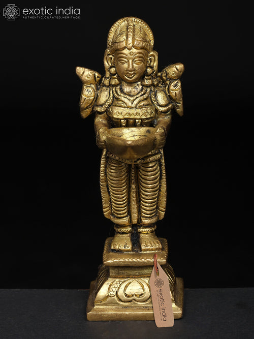 4" Deeplakshmi Oil Lamp Brass Statue for Pooja