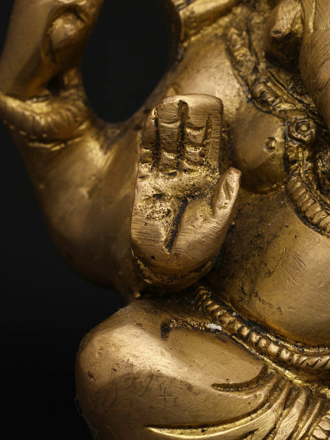 4" Small Divine Ganesha with Four Arms Ð The Remover of Obstacles | Brass Idol