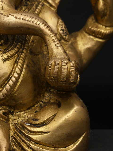 4" Small Divine Ganesha with Four Arms Ð The Remover of Obstacles | Brass Idol