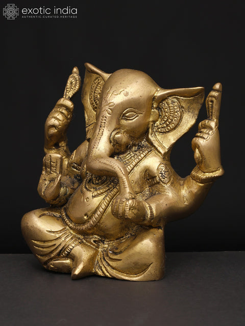 4" Small Divine Ganesha with Four Arms – The Remover of Obstacles | Brass Idol