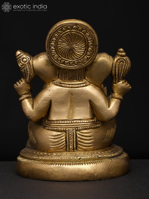 4" Small Lord Ganapati on Lotus Pedestal – Symbol of Purity and Wisdom | Brass Sculpture