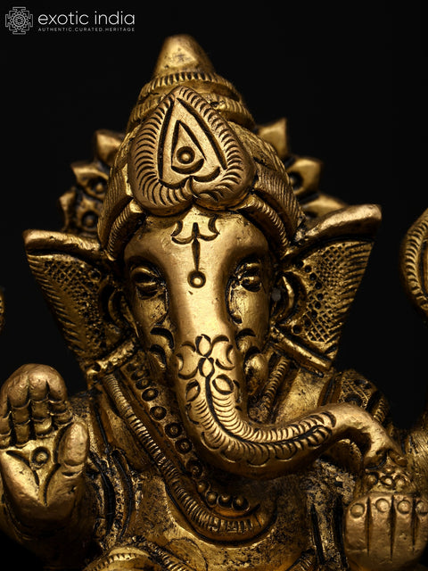 4" Small Lord Ganapati on Lotus Pedestal – Symbol of Purity and Wisdom | Brass Sculpture