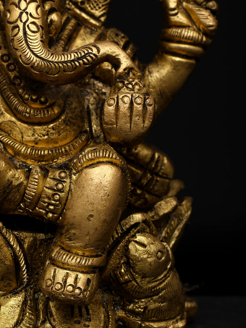 4" Small Lord Ganapati on Lotus Pedestal – Symbol of Purity and Wisdom | Brass Sculpture
