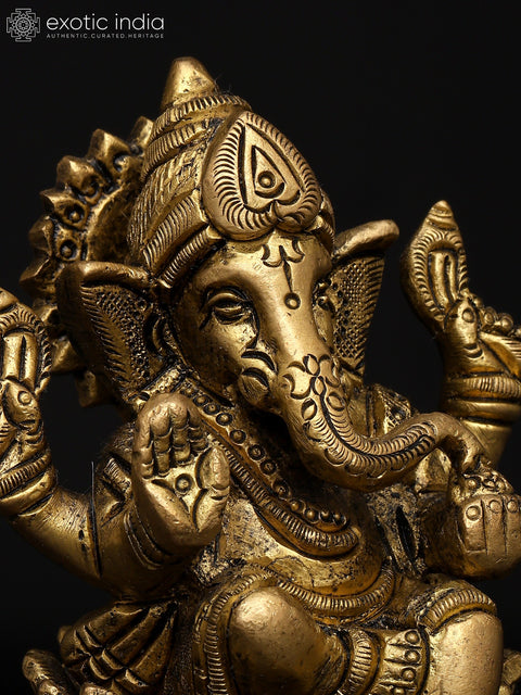 4" Small Lord Ganapati on Lotus Pedestal – Symbol of Purity and Wisdom | Brass Sculpture
