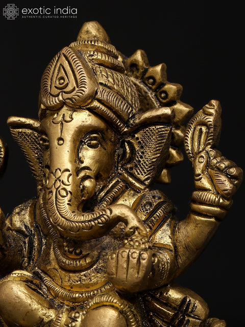 4" Small Lord Ganapati on Lotus Pedestal – Symbol of Purity and Wisdom | Brass Sculpture