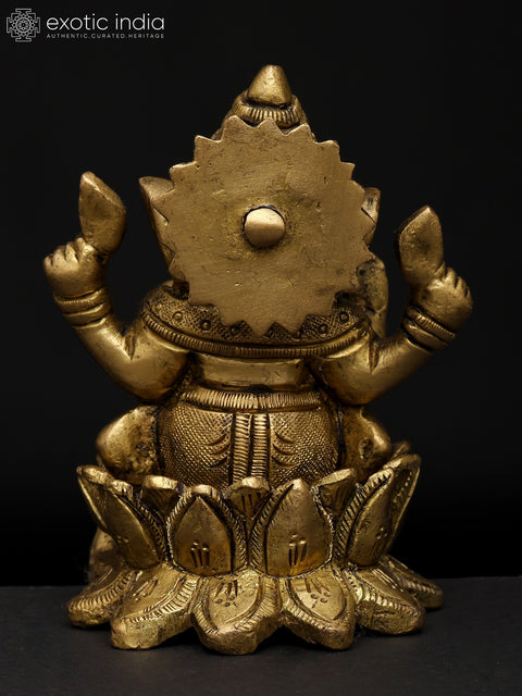 4" Small Lord Ganapati on Lotus Pedestal – Symbol of Purity and Wisdom | Brass Sculpture