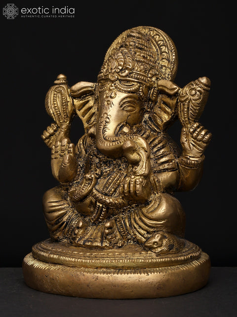 4" Small Lord Ganapati on Lotus Pedestal – Symbol of Purity and Wisdom | Brass Sculpture