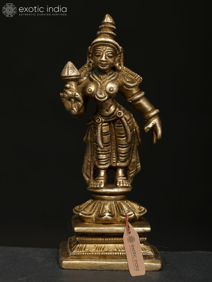 3" Small Goddess Parvati Standing on Lotus Pedestal - Symbol of Grace and Strength | Brass Idol