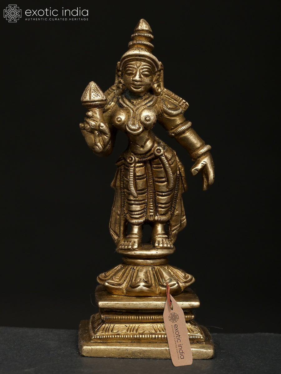 3" Goddess Parvati Brass Idol Standing on Lotus Pedestal