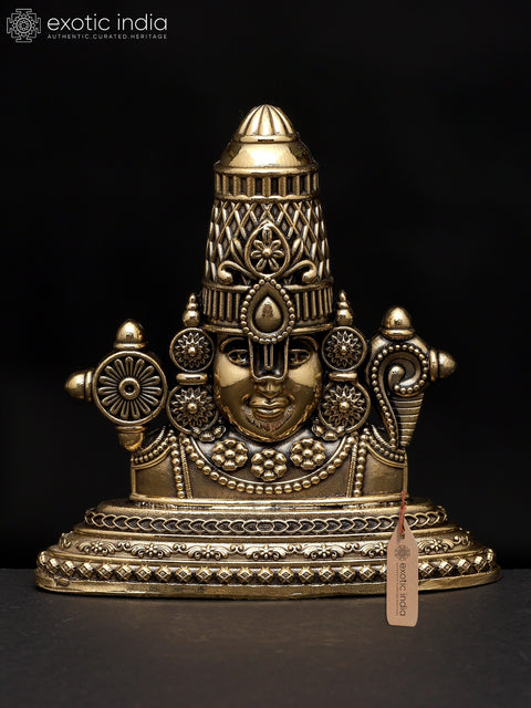 3" Small Superfine Bust of Tirupati Balaji | Brass Sculpture