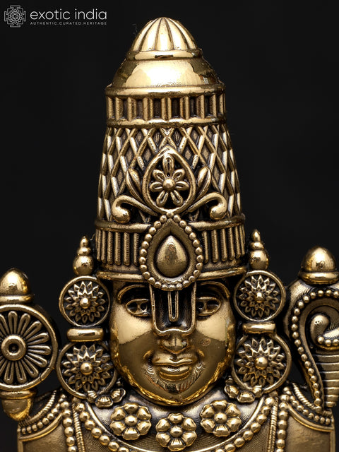 3" Small Superfine Bust of Tirupati Balaji | Brass Sculpture