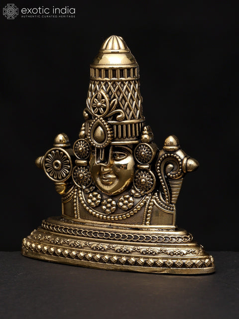 3" Small Superfine Bust of Tirupati Balaji | Brass Sculpture