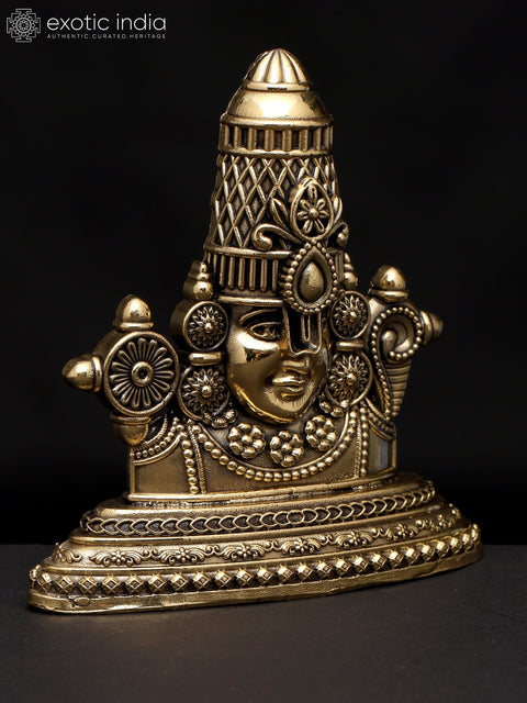 3" Small Superfine Bust of Tirupati Balaji | Brass Sculpture