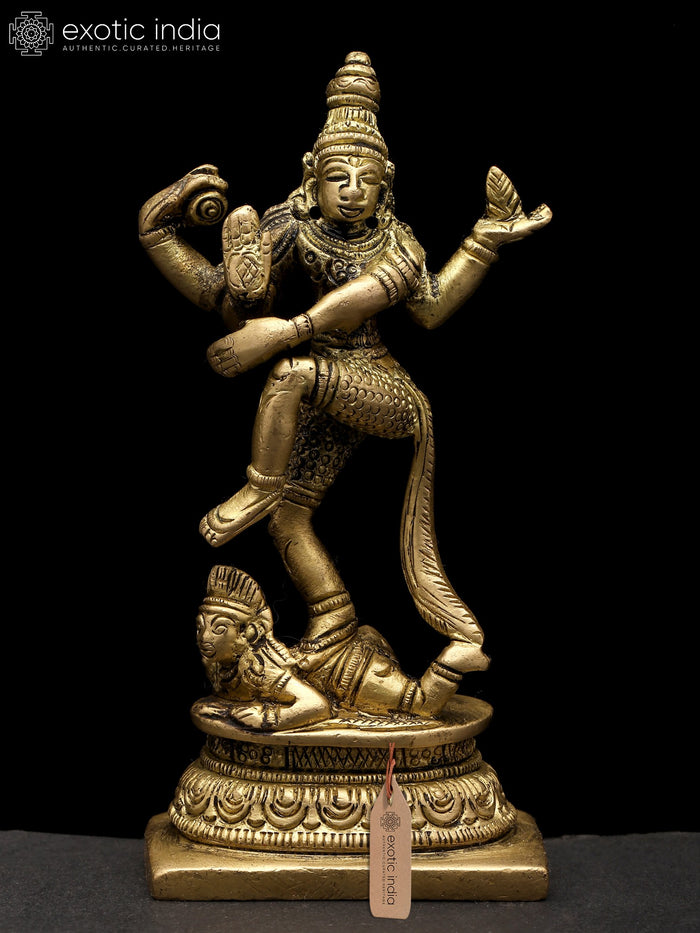 4" Four Armed Shiva Dancing on Apasmara Brass Idol for Pooja
