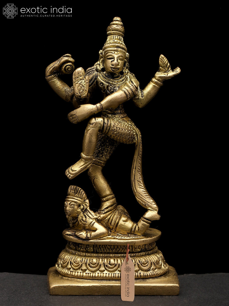 4" Four Armed Shiva Dancing on Apasmara Brass Idol for Pooja