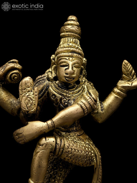 4" Small Four Armed Lord Shiva Dancing on Demon Apasmara | Brass Idol