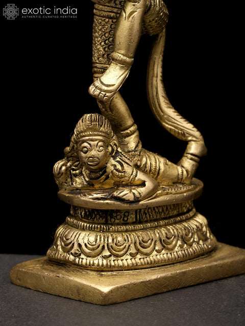 4" Small Four Armed Lord Shiva Dancing on Demon Apasmara | Brass Idol