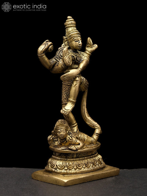 4" Small Four Armed Lord Shiva Dancing on Demon Apasmara | Brass Idol