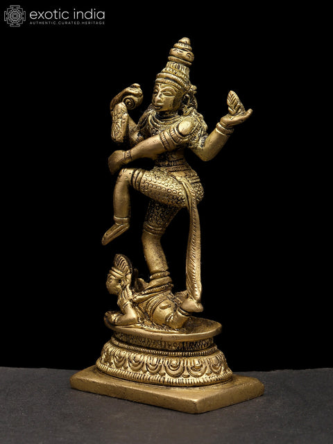 4" Small Four Armed Lord Shiva Dancing on Demon Apasmara | Brass Idol