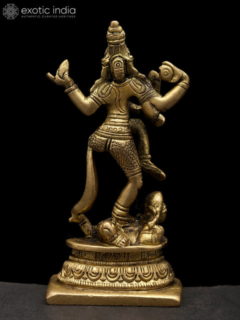 4" Small Four Armed Lord Shiva Dancing on Demon Apasmara | Brass Idol