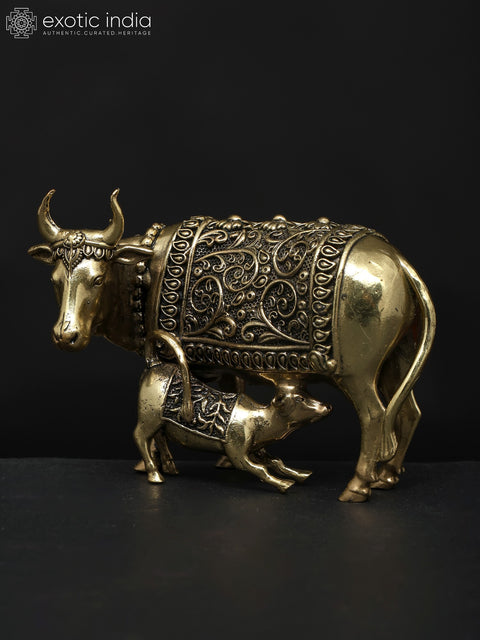 3" Superfine Cow With Calf - Symbol of Prosperity and Nurturing | Brass Idol