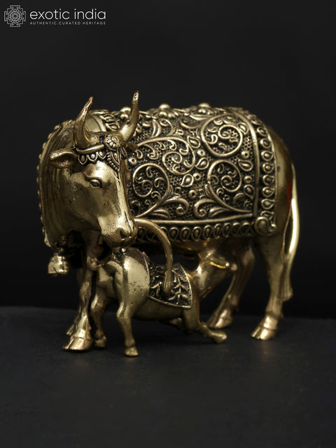 3" Superfine Cow With Calf - Symbol of Prosperity and Nurturing | Brass Idol