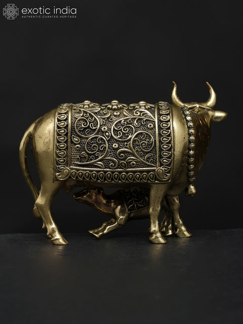 3" Superfine Cow With Calf - Symbol of Prosperity and Nurturing | Brass Idol