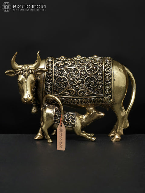 3" Superfine Cow With Calf - Symbol of Prosperity and Nurturing | Brass Idol