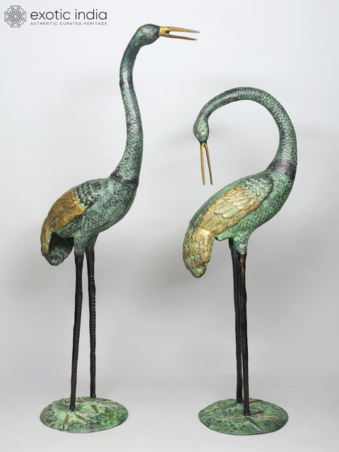 67" Large Size Graceful Pair of Cranes | Brass Statues | Home Decor