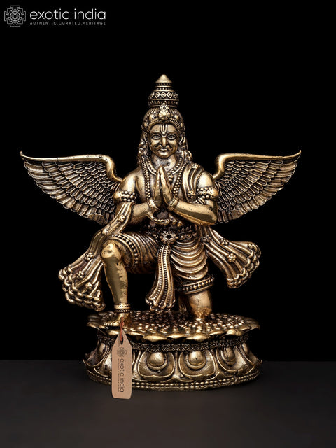 4" Small Superfine Garuda - Vahana of Lord Vishnu in Namaskar Gesture | Brass Statue