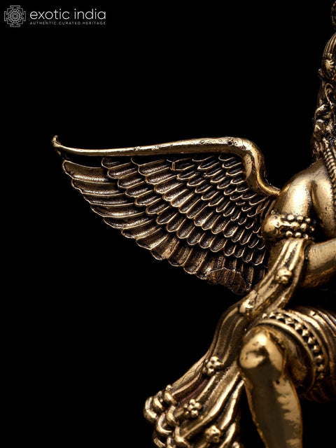 4" Small Superfine Garuda - Vahana of Lord Vishnu in Namaskar Gesture | Brass Statue