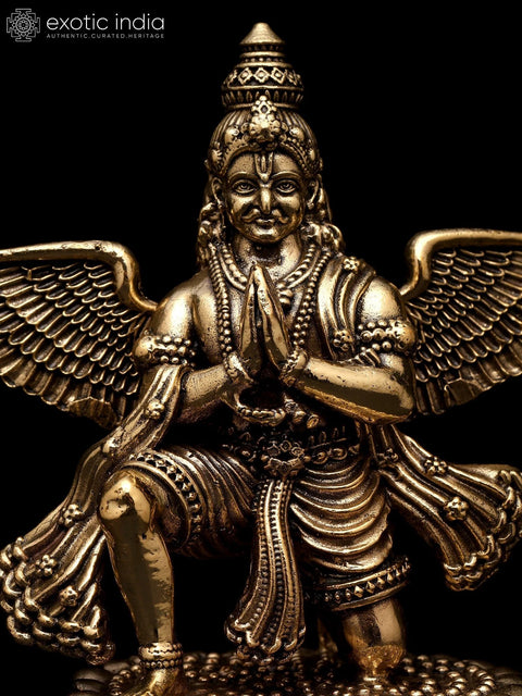 4" Small Superfine Garuda - Vahana of Lord Vishnu in Namaskar Gesture | Brass Statue