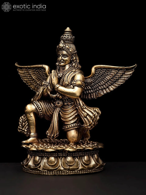 4" Small Superfine Garuda - Vahana of Lord Vishnu in Namaskar Gesture | Brass Statue