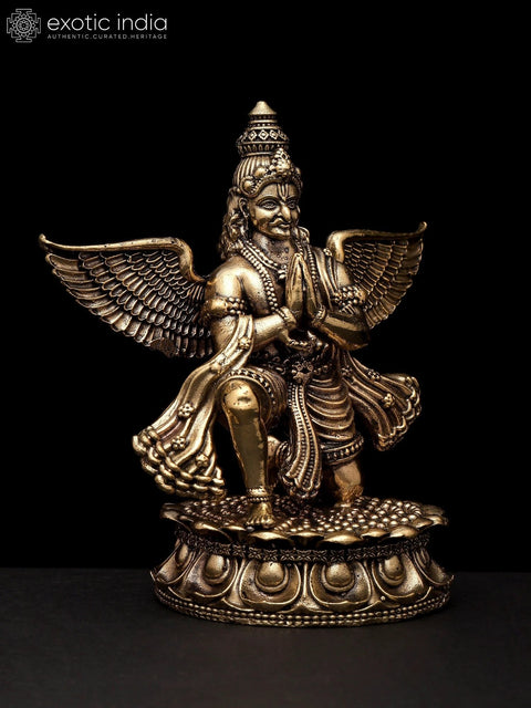 4" Small Superfine Garuda - Vahana of Lord Vishnu in Namaskar Gesture | Brass Statue