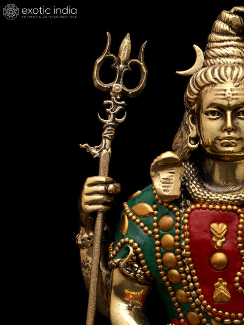 6" Small Superfine Sitting Four Armed Lord Shiva | Brass Statue with Inlay Work