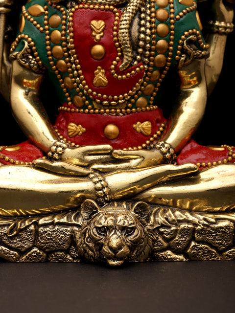 6" Small Superfine Sitting Four Armed Lord Shiva | Brass Statue with Inlay Work