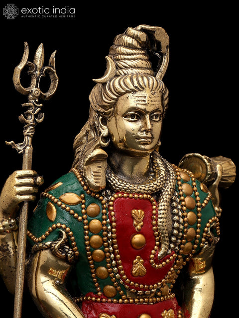 6" Small Superfine Sitting Four Armed Lord Shiva | Brass Statue with Inlay Work