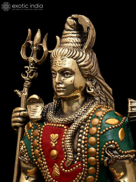 6" Small Superfine Sitting Four Armed Lord Shiva | Brass Statue with Inlay Work