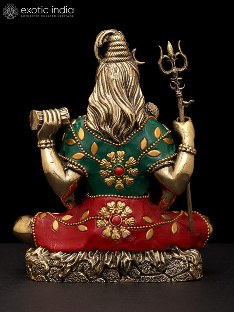 6" Small Superfine Sitting Four Armed Lord Shiva | Brass Statue with Inlay Work