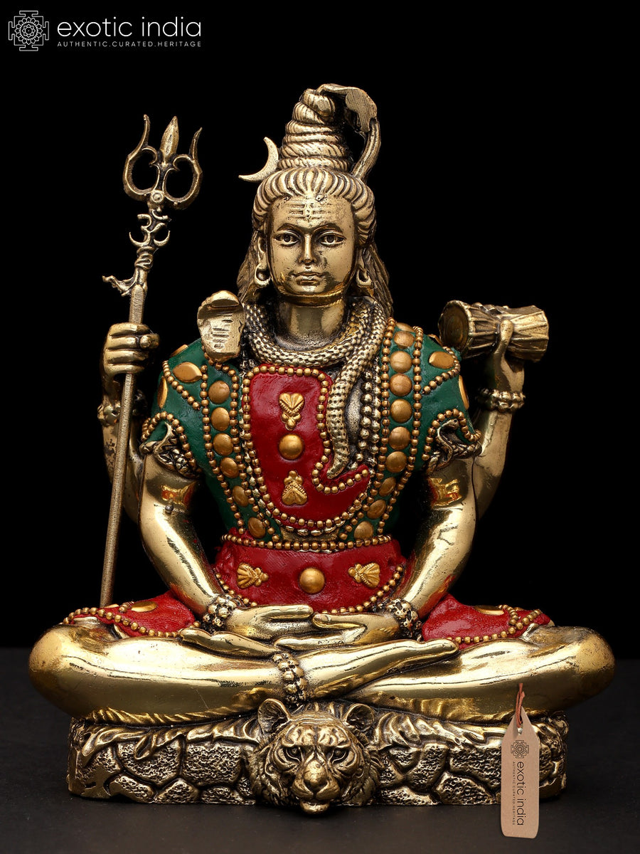 6" Small Four Armed Shiva Brass Statue with Inlay Work Handmade