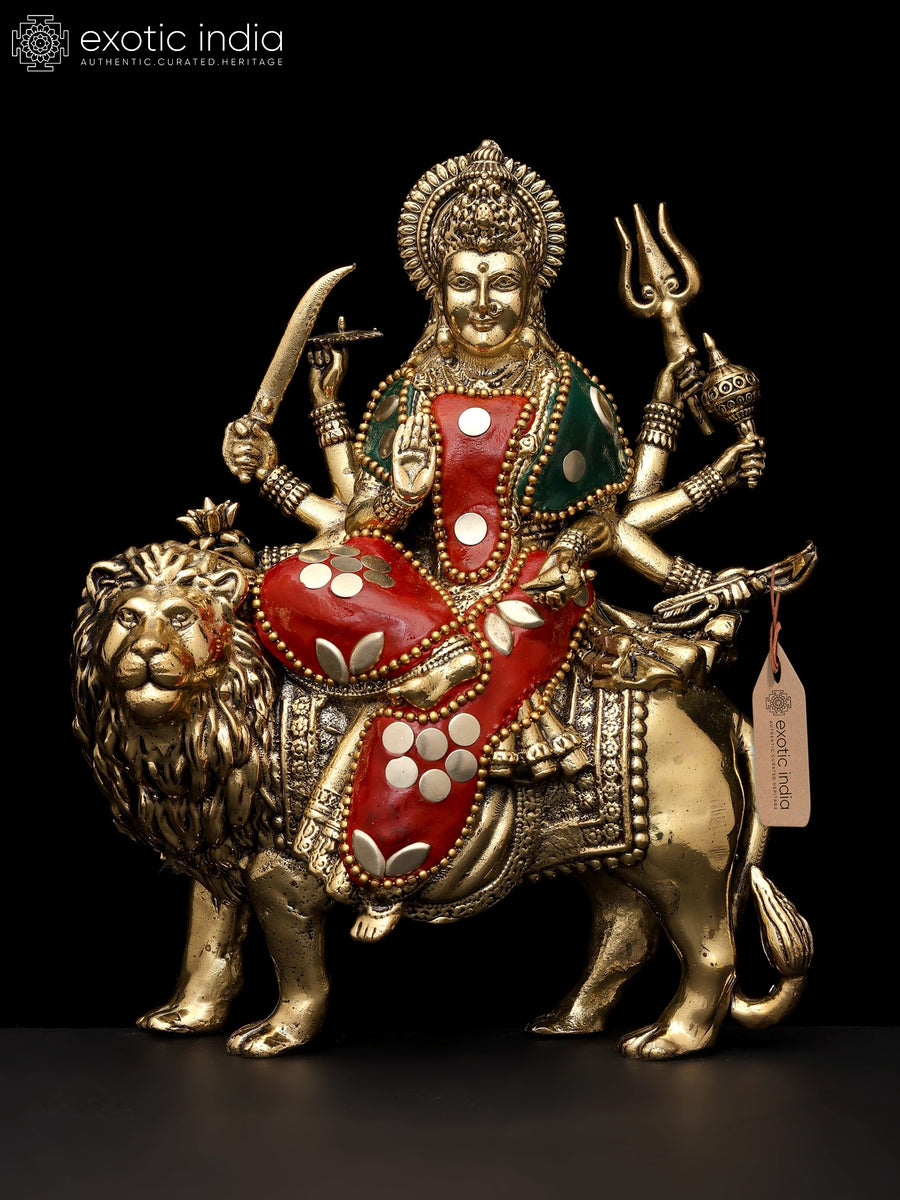 6" Brass Ashtabhujadharini Durga Statue with Inlay Work