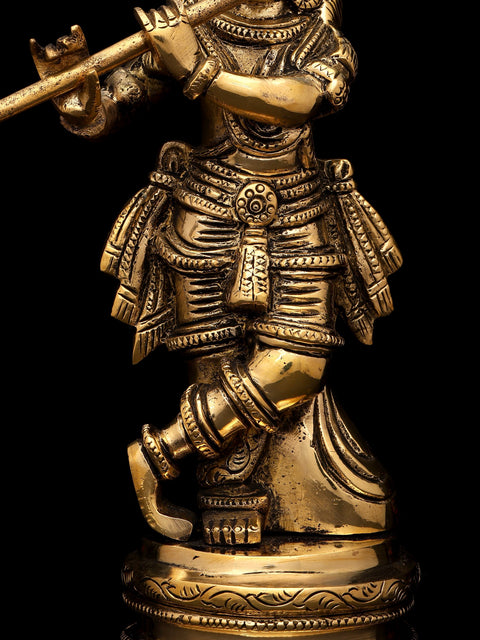 10" Brass Fluting Lord Krishna | Brass Statue