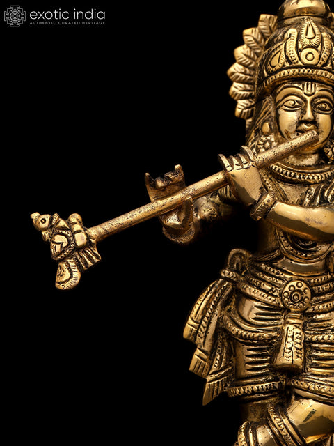 10" Brass Fluting Lord Krishna | Brass Statue
