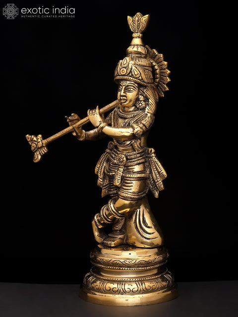 10" Brass Fluting Lord Krishna | Brass Statue