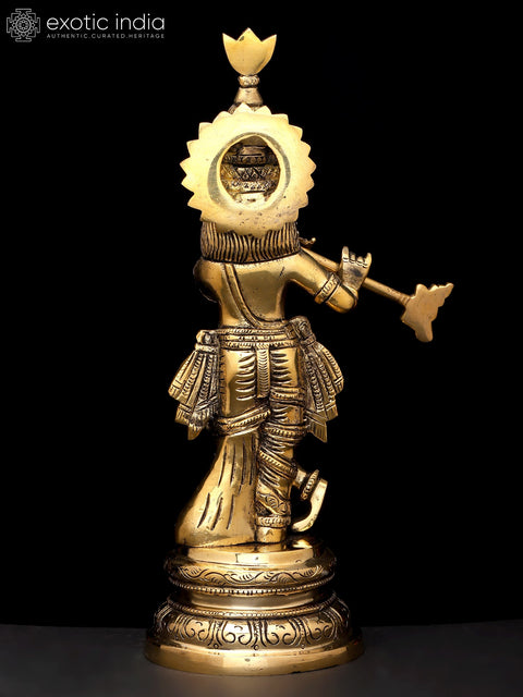 10" Brass Fluting Lord Krishna | Brass Statue